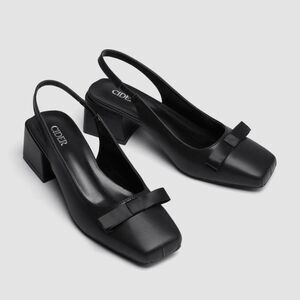 Cider Coquette Bow Bowknot Mary Jane Ballerina Sling Backs Black NWT US 8.5